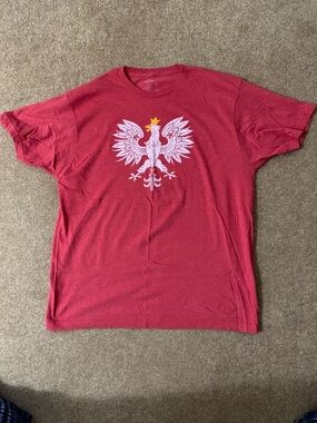 Men's Red Crewneck Graphic Tee with Crowned Eagle